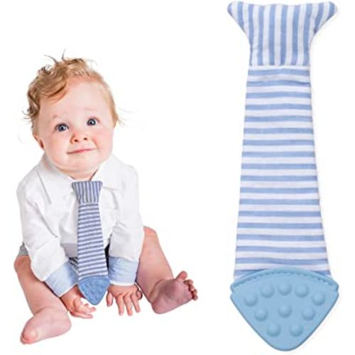 Tasty Tie Teething Tie, 3-in-1 Clip-on Baby Tie, Crinkle Toy & Silicone Teether for 3-6-9-12-18 Month Babies, Unique Baby Boy Gift or Stocking Stuffer, Seersucker Style