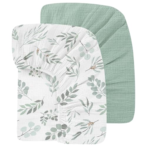 Organic Crib Sheets Fitted Crib Mattress Sheet 2 Pack 52x28 Inches 100% Muslin Cotton for Baby Girls & Boys, Soft Boho Neutral Toddler Bed Sheets Fits Well Standard Size Crib Mattress 28x52 Inches