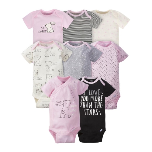 Assorted Short Sleeve Onesies Bodysuits, 8pk