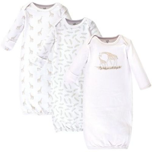 Touched by Nature Baby Organic Cotton Long-Sleeve Gowns 3pk, Little Giraffe, 0-6 Months