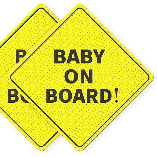 Baby On Board Signs, Car Essentials - Baby On Board Sticker - 2 Pack, 5" by 5" - Bright Yellow and SEE-THROUGH when Reversing - Best Safety Signs - Non Magnet - Durable Strong Adhesive