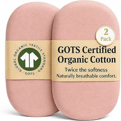 GOTS Organic Bassinet Sheets 15x33 in - 16x32 in for Halo and Fits Many Bassinest - Premium Weight Turkish 100% Organic Cotton Fitted Mattress Cover for Oval or Rectangle Bassinet Bed Pads