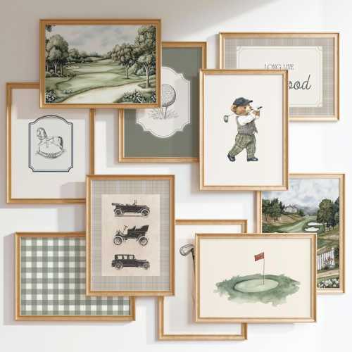 Vintage Teddy Bear Nursery Golf Prints, Set of 10 prints, Sage Green, Nostalgic Wall Decor, Vintage Sport Nursery Decor, Golf Boy Room Print