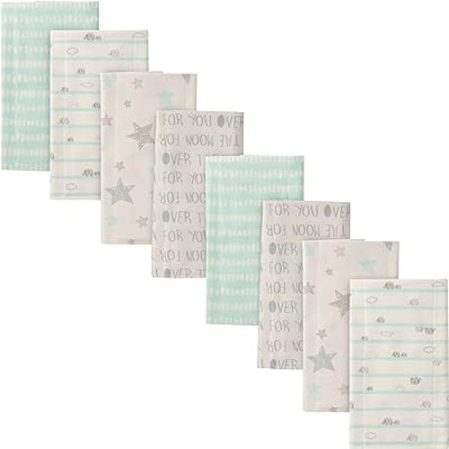 Gerber Unisex-Baby 8-Pack Cotton Flannel Burp Cloths - Elephants and Stars - 20x14 Inch (Pack of 8)