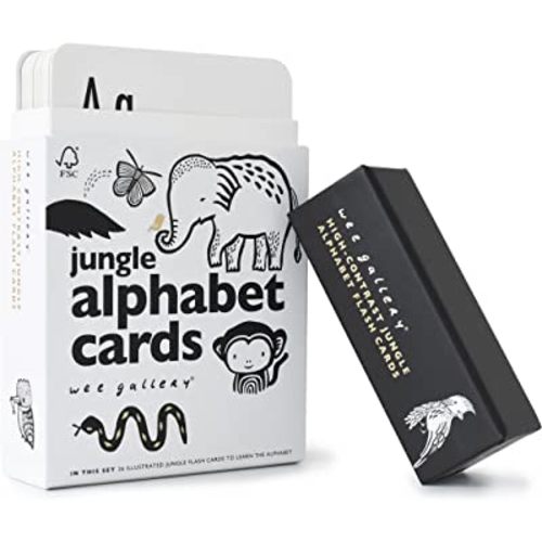 Educational Flashcards for Babies, Black and White Animal Alphabet Learning Cards, Double Sided, Perfect for Visual Stimulation, Cognitive Development in Babies and Toddlers Jungle Theme