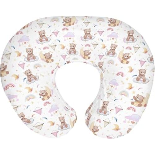 Watercolor Bear Rainbow Pink Baby Nursing Pillow Covers for Girl Cute Bears Moon Stars Clouds Nursery Slipcovers for Breastfeeding Pillows Pastel Animal Soft Stretchy Covers for Newborn Infant