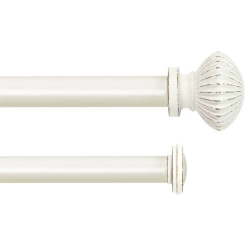 eTeckram 5/8" Double Curtain Rod with Bateau Finials,Weathered White,28‘’-48‘’