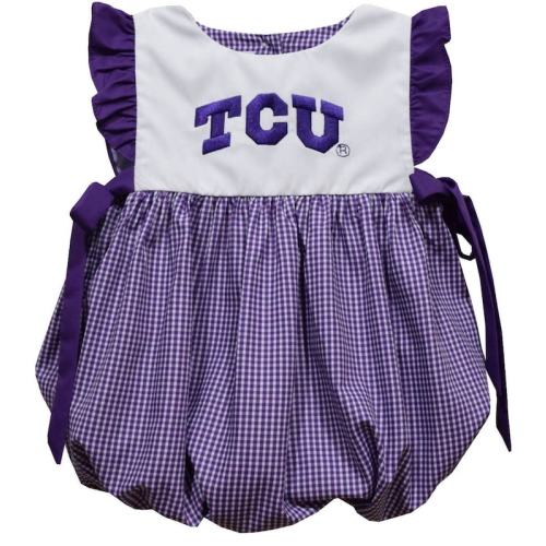 TCU Horned Frogs Embroidered Purple Gingham Girls Bubble-ready - Etsy