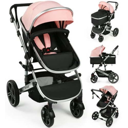 Vomeast Baby Stroller, Foldable Aluminum Alloy Stroller with Reversible, 3 in 1Stroller for Newborn Infant Travel, Pink