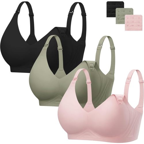 Angelhood 3 Pack Nursing Bras for Breastfeeding Seamless Pregnancy Maternity Bra Wireless Sleep Bralette with Extenders