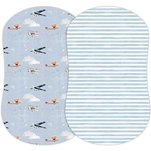 2-Pack Fitted Bassinet Sheets (Watercolor Airplanes and Clouds) - Buttery Soft Cotton Blend for Standard Bassinet