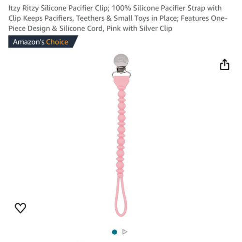 Itzy Ritzy Silicone Pacifier Clip; 100% Silicone Pacifier Strap with Clip Keeps Pacifiers, Teethers & Small Toys in Place; Features One-Piece Design & Silicone Cord, Pink with Silver Clip