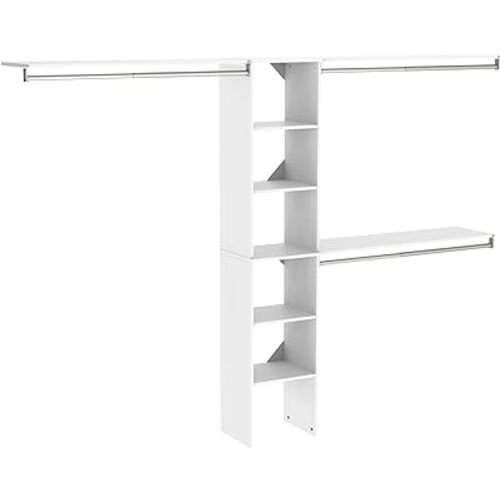 ClosetMaid SuiteSymphony Wood Closet Organizer Kit with Tower, 3 Hang Rods, Top Shelves, Adjustable, Fits Spaces 5 - 9 ft. Wide, Pure White