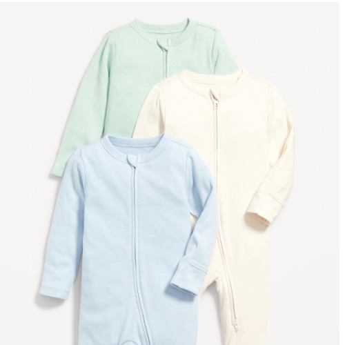 Unisex 3-Pack Sleep & Play 2-Way-Zip Footed One-Piece for Baby