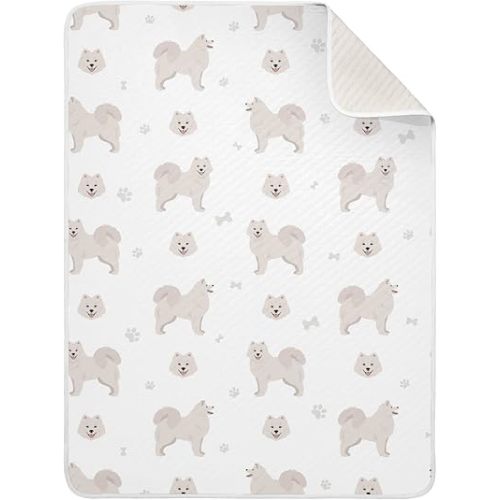 Swaddle Blanket Samoyed Dog Cotton for Infants, Receiving, Lightweight Soft Swaddling for Crib, Stroller, Nursery, 30X40 in