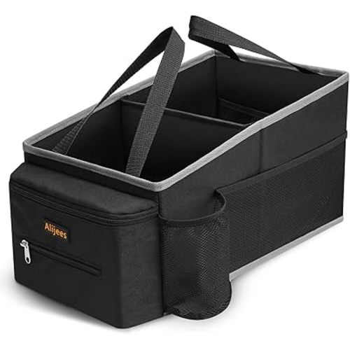 Car Seat Organizer - Backseat Car Organizer with Cup Holders, Car Storage Organization for Front Back Passenger Seat, Road Trip Essentials Kids for Travel Car Accessories, Black