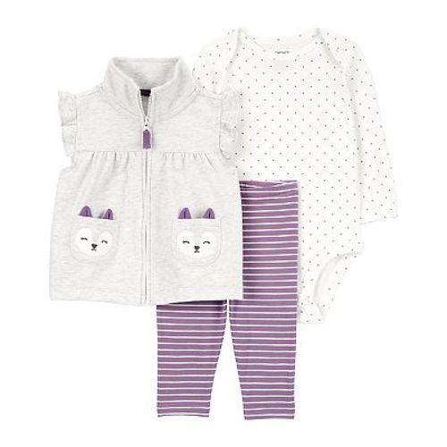 Baby Girl Carter's 3-Piece Purple Fox Little Vest Set