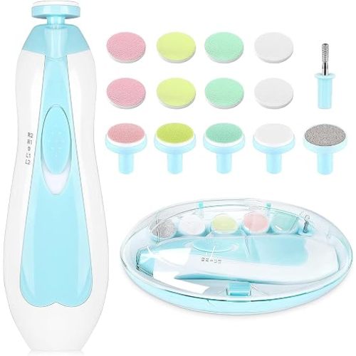 Qunlions life Electric Nail File Drill for Baby No Sharp Claws Hurt, 6 in 1 Safety Cutter Trimmer Clipper for Toes and Fingers (Blue)