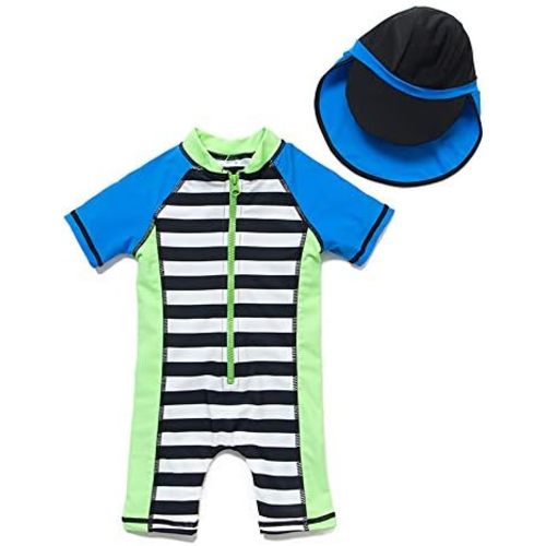 upandfast Baby/Toddler Swimsuit UPF 50+ Sun Protection One Piece Zipper Bathing Suit with Sun Hat Infant Beach Swimwear