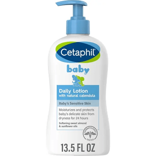 Cetaphil Baby Daily Lotion with Organic Calendula, NEW 13.5 fl oz, Vitamin E, Sweet Almond & Sunflower Oils, Mineral Oil Free, Paraben Free, Dermatologist Tested, Clinically Proven for Sensitive Skin