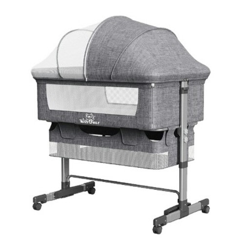 Yinvani Gray Aluminum Frame Foldable Crib with Mosquito Net