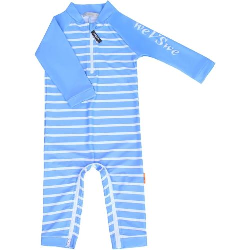 weVSwe Baby Toddler UPF 50+ Sun Protection Rash Guard Long Sleeve Swimsuit with Crotch Zipper