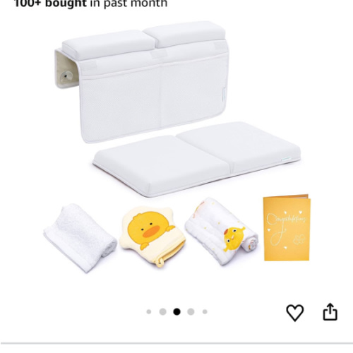 Bath Kneeler and Elbow Rest Pad, Extra Thick Baby Bath Kneeling Pad and Elbow Pad for Bathtub. Bath Tub Elbow Pad with Infant Toy and Baby Accessories Organizer, Off White Color