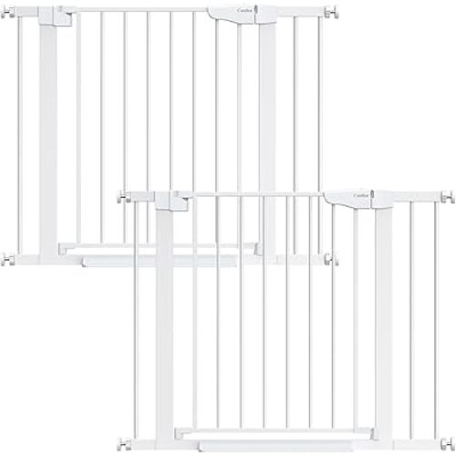 Cumbor 2 Pack 29.7-40.6" Baby Gate for Stairs, Mom's Choice Awards Winner-Dog Gate for Doorways, Pressure Mounted Self Closing Pet Gates for Dogs Indoor, Safety Child Gate with Easy Walk Thru Door
