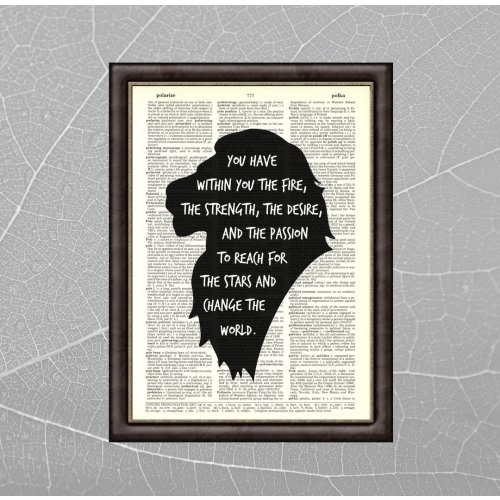 Lion Wall Art Print Inspirational Quote on Original DICTIONARY PAGE Art Print Upcycled Vintage Wall Decor for Home or Office UNFRAMED