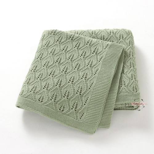 Super Soft Sage Green 100% Organic Cotton Knitted Leaf Cellular Blanket Wrap Swaddle Unisex Baby Boy Girl Shower Gift