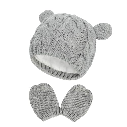 RAOEXI Unisex Baby Toddler Hat and Mitten Set Winter Knitted Thick Warm Beanie Cap Gloves for Infant Boys Girls