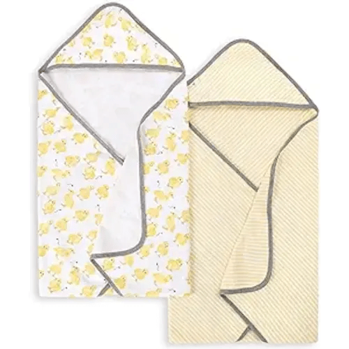 Burts Bees Baby Infant Hooded Towels Little Ducks Organic Cotton, Unisex Bath Essentials and Newborn Necessities, Soft Nursery Towel with Hood Set, 2-Pack Size 29 x 29 Inch
