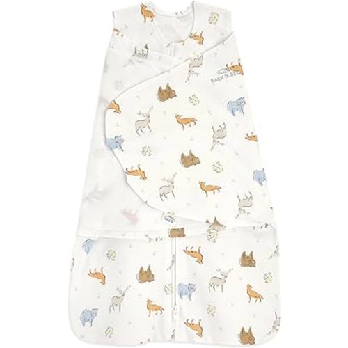 HALO 100% Cotton Sleepsack Swaddle, 3-Way Adjustable Wearable Blanket, TOG 1.5, Forest Friends, Newborn, 0-3 Months
