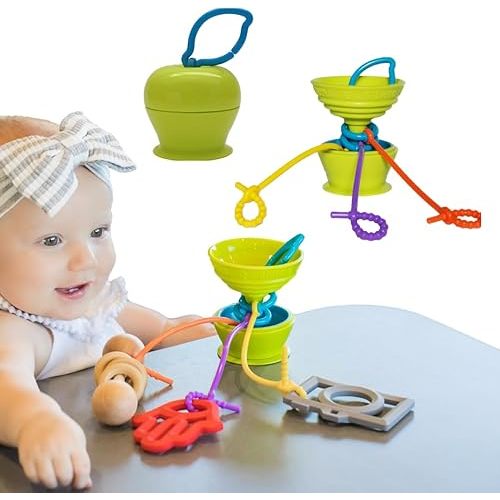 Grapple Suction Cup High Chair Toys Holder | 3 Toy Tethers Keep Toys from Falling | Holds Teethers, Toys, Snack Cups | for Babies 6-12 Months | Perfect for Travel and Restaurant