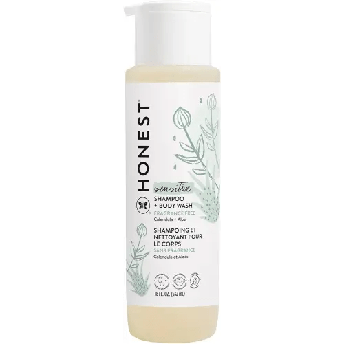 The Honest Company 2-in-1 Cleansing Shampoo + Body Wash for Sensitive Skin | Gentle for Baby | Naturally Derived, Tear-free, Hypoallergenic | Fragrance Free, 18 fl oz