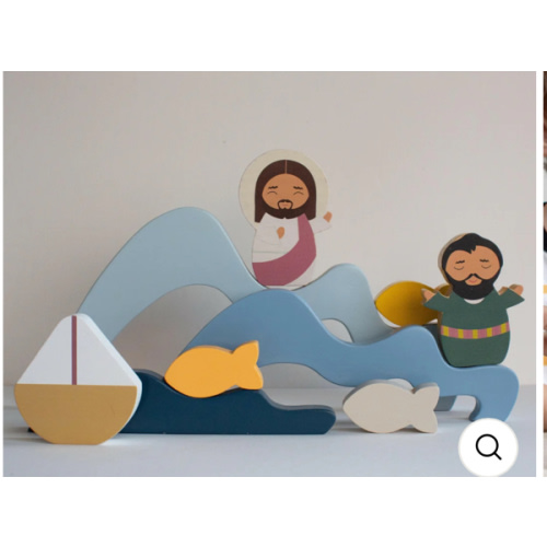 Jesus & St. Peter Walk on Water Wooden Wave Stacker Toy