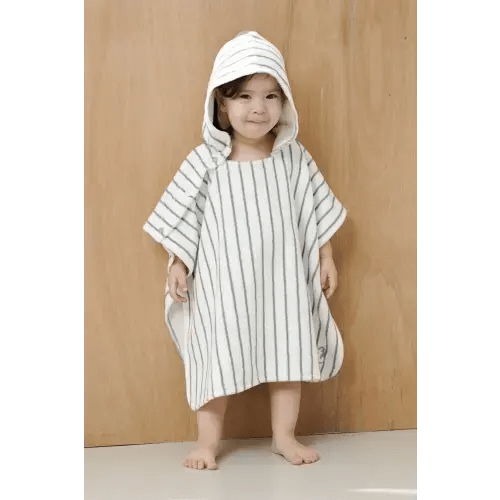 Bamboo Cotton Hooded Poncho Towel, Green Stripe 1-2 Years