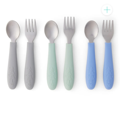 Babies/Toddler Stainless Steel Spoons + Forks with Silicone Handle