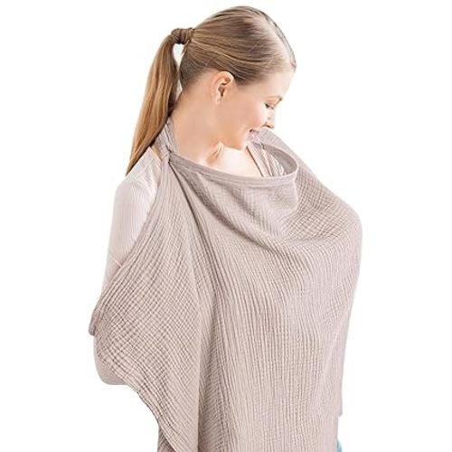 Konssy Muslin Nursing Cover for Baby Breastfeeding, Breathable 100% Cotton Breastfeeding Cover with Rigid Hoop for Mother Nursing Apron, Multi-use Carseat Canopy (Summer Wheat)