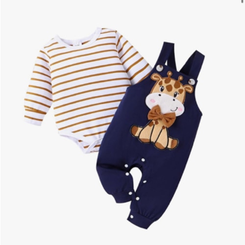 Baby Boy Clothes Newborn Outfits Fall Winter Striped Romper Infant Cartoon Overall Adjustable Suspender Pants Set