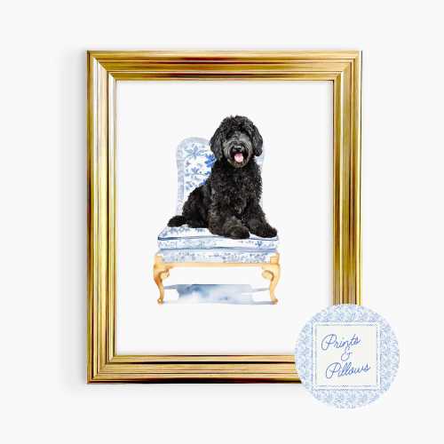 Black Doodle Art Print, Chinoiserie Dog, Preppy Dog Print, Black Doodle art, Doodle Gift, Dog Mom Gift, Doodle Nursery Print, Dog Portrait