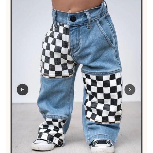 Checkered Patch Baggy Jeans