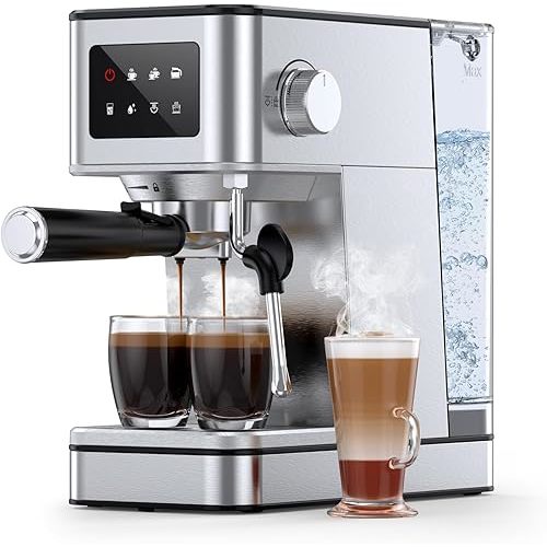 Espresso Machine with Touch Screen, 20 Bar Compact Espresso Maker with Milk Frother & 57.5oz Removable Water Tank for Home, Stainless Steel Coffee Machine for Cappuccino, Latte, 2025 updated model