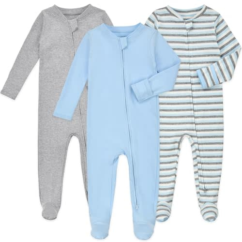 Aablexema Baby Footie Pajamas with Mittens - 3Pcs Infant Footed Sleeper Cotton Sleepwear Outfits