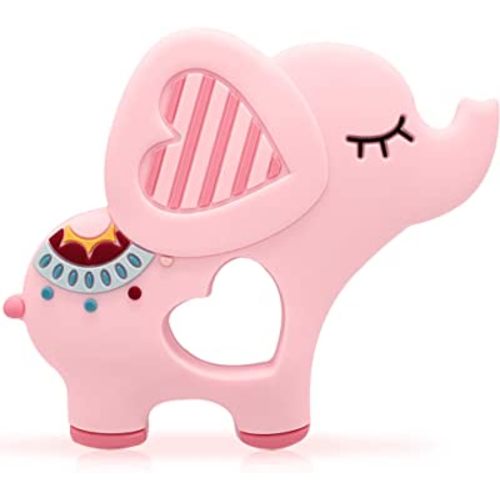 Soft Pink Elephant Teether Toy for Babies 0-6/6-12 Months Silicone Teething Toy Gift for Girls Gum Massager Anxiety Relief Items