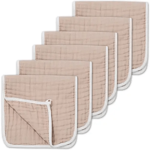 CottCare Muslin Burp Cloths for Baby 100% Cotton Large 20''X10'' 6 Layers Thicken Super Soft and Absorbent (6 Pack,Brown)
