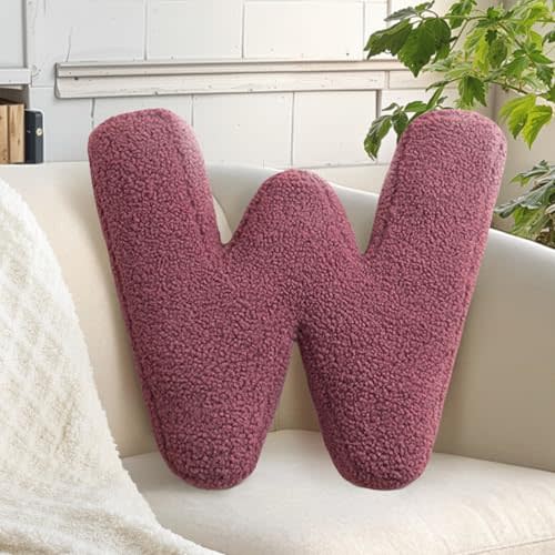 huraty Plush Alphabet W Pillow Initial Letter Cushion Soft Novelty Pillow Decor for Kids Room Toddler Gifts (W, 14.9" Lx11.8 W)