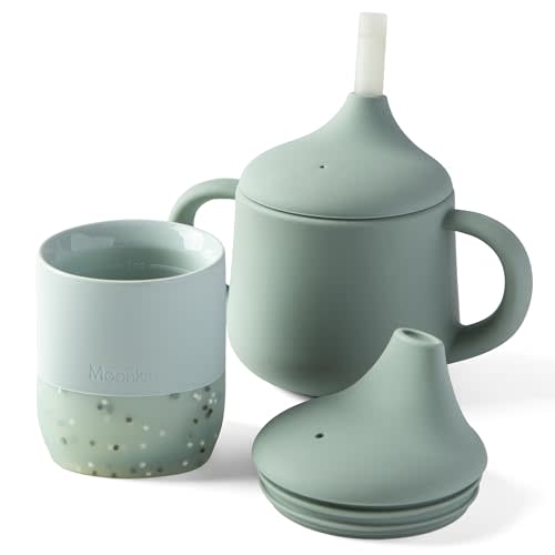 Moonkie Baby Training & Sippy Cup Set | 4 Months+ | Baby-Led Weaning Essential | Gift (Mint Cup Set, 2 Pack)