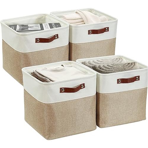 DECOMOMO 13 Inch Cube Storage Bins, Fabric Storage Cube, Basket for Kallax Shelves (Beige & White, Cube 13" - 4 Pack)
