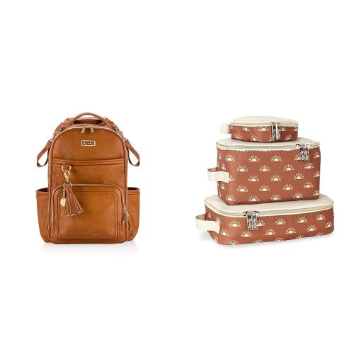 Itzy Ritzy Boss Plus + 3-Piece Set of Packing Cubes, Cognac